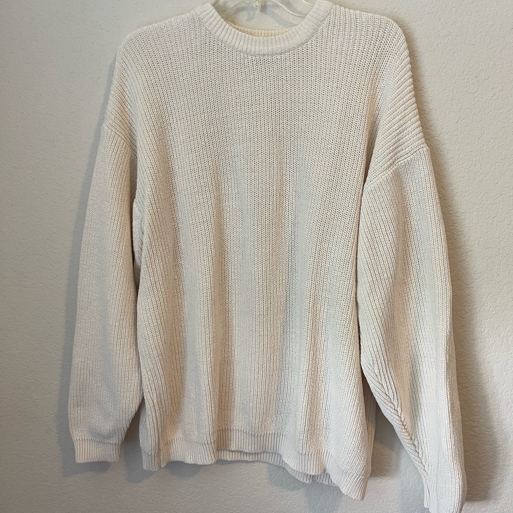 L.L. Bean Cream Crewneck Sweater with Ribbed Detailing